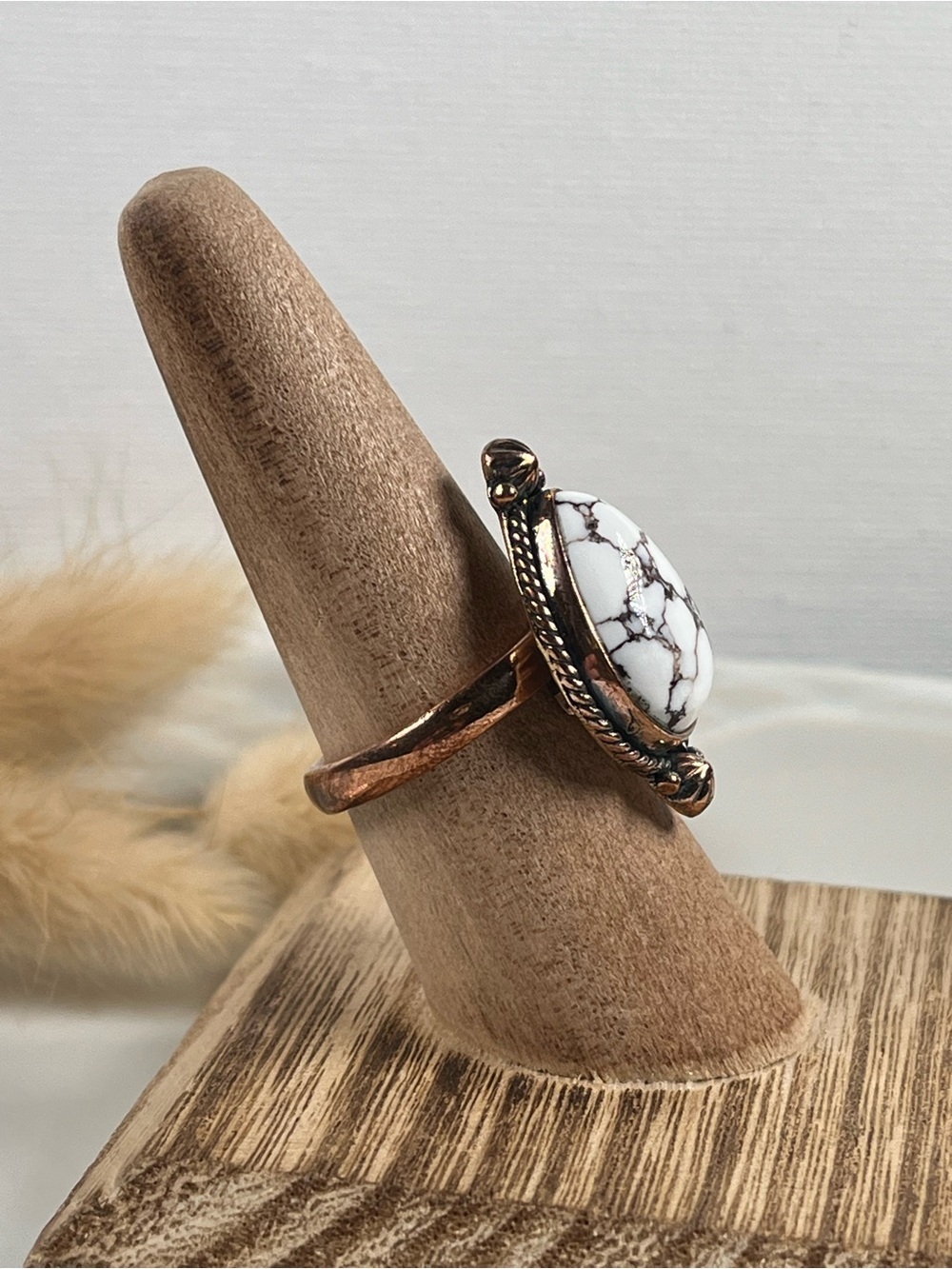 Solid Copper Wild Horse Magnesite Gemstone Ring Size 8.25 Adjustable - Picture 2 of 9